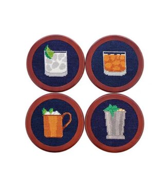 Smathers and Branson Gentlemen's Drinks Needlepoint Coasters (Dark Navy)