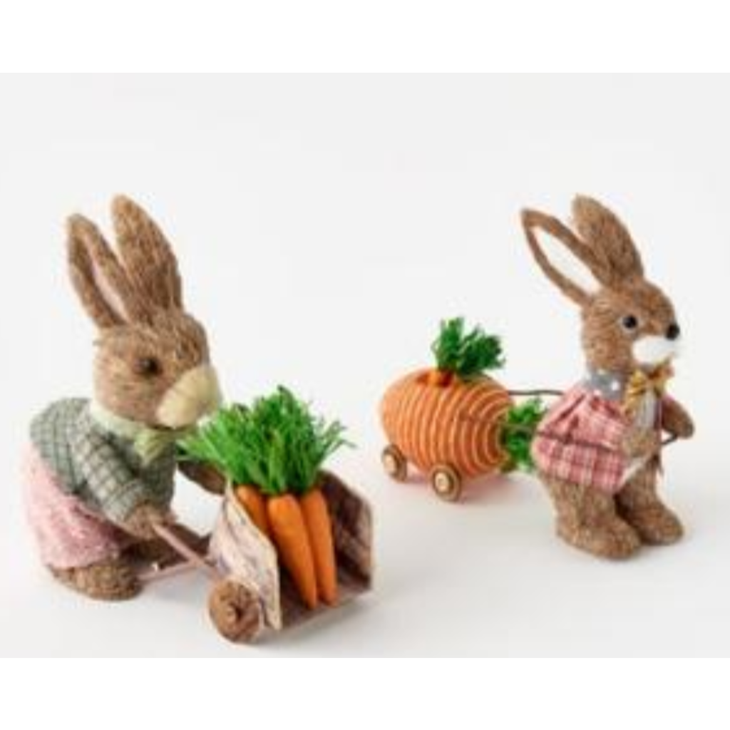 One Hundred 80 Degrees Straw Bunny with Cart- Green Shirt