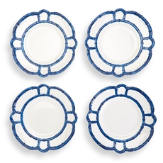 Two's Company Blue Bamboo Touch Dinner Plates Set of 4