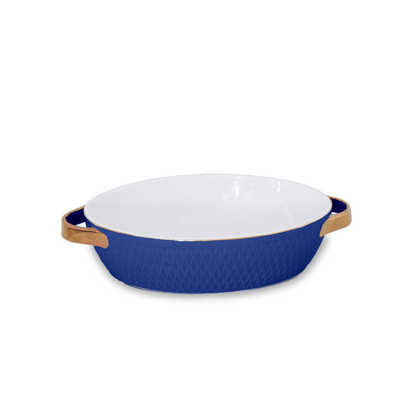 Beatriz Ball Ceramic Small Oval Baker with Gold Handles Blue