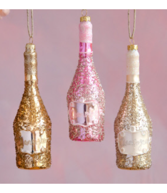One Hundred 80 Degrees Champagne Bottle Ornament Gold- Glass 6.25'' Sold Separately