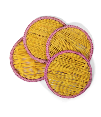 Furbish Raffia Coasters S/4 - Yellow/Pink