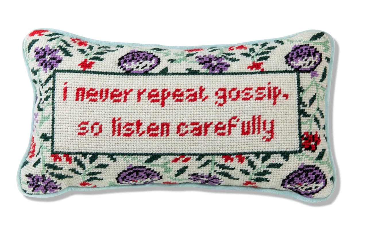Furbish Gossip Needlepoint Pillow Judy At The Rink