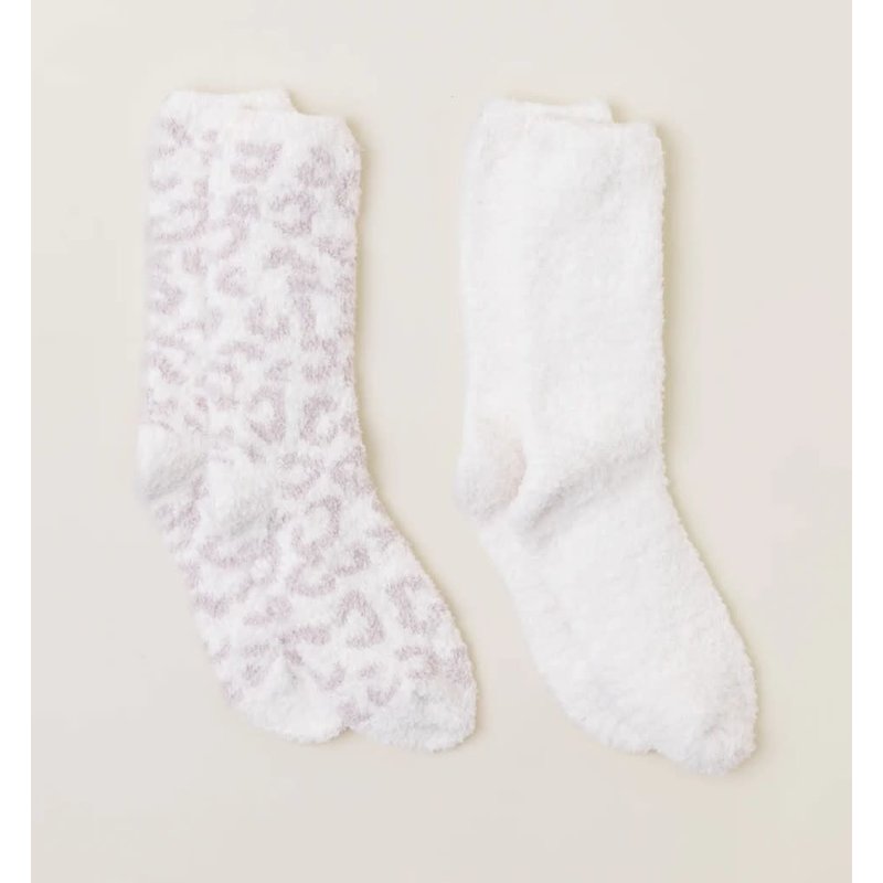 Barefoot Dreams CozyChic Women's BITW 2 Pair Socks Set Cream/Stone Multi