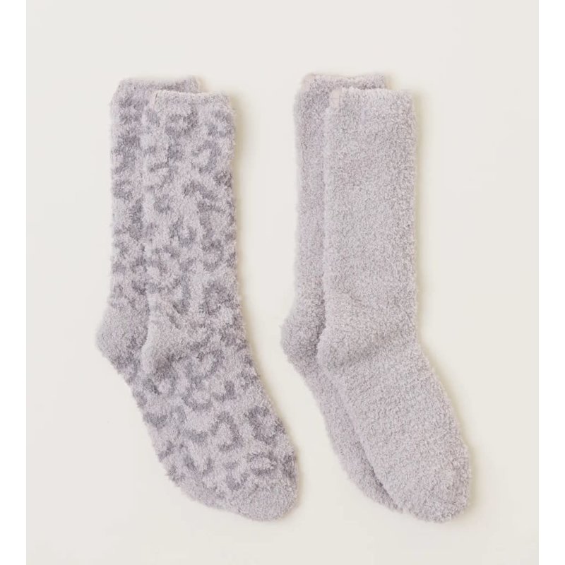 Barefoot Dreams CozyChic Women's BITW 2 Pair Socks Set Linen/Warm Gray Multi