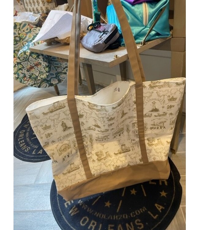 Mardi Gras Toile Large Gold Tote Bag