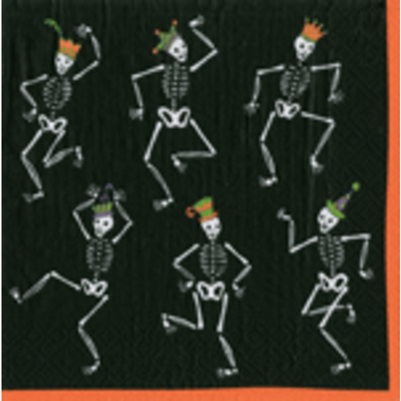 Caspari Dancing Skeletons Black Cocktail Napkin