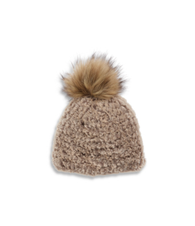 Knitted Fur Pom Hat Natural