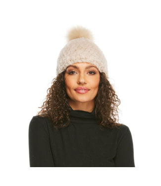 Fabulous Furs Knitted Fur Pom Hat Sand