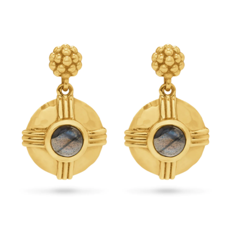 Capucine de Wulf Cleopatra Round Drop Earrings in Hammered Gold/Blue Labradorite