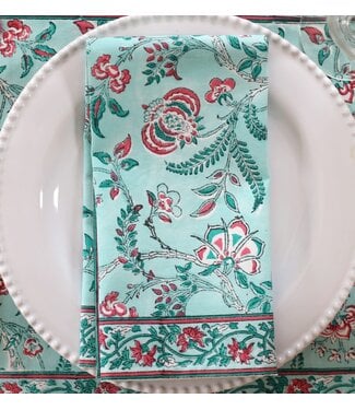Pacific & Rose Textiles Lilibet Cranberry Mint Napkin Set of 4 20 x 20