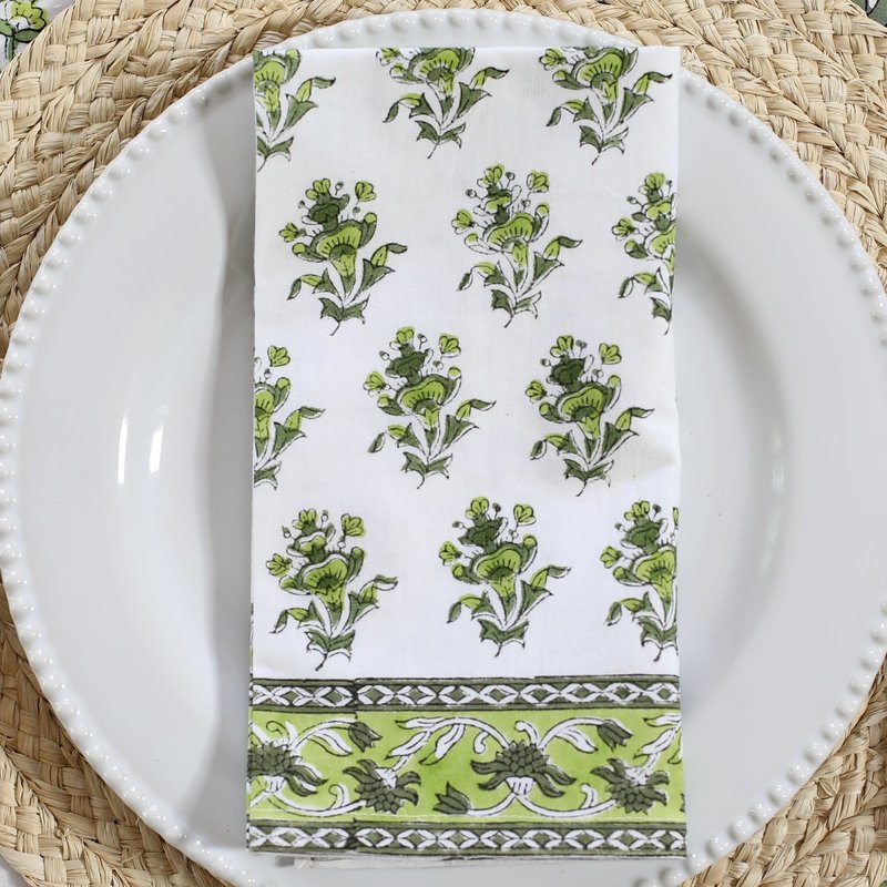 Pacific & Rose Textiles Gayarti Olive Buti Napkin Set of 4 20 x 20