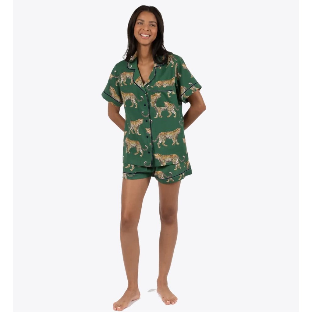 Katie Kime Cheetahs Pajama Shorts Set Green