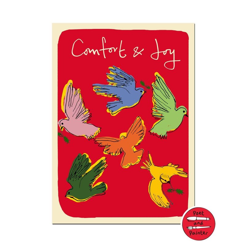 Two's Company Set of 10 Comfort and Joy Little Birds Red