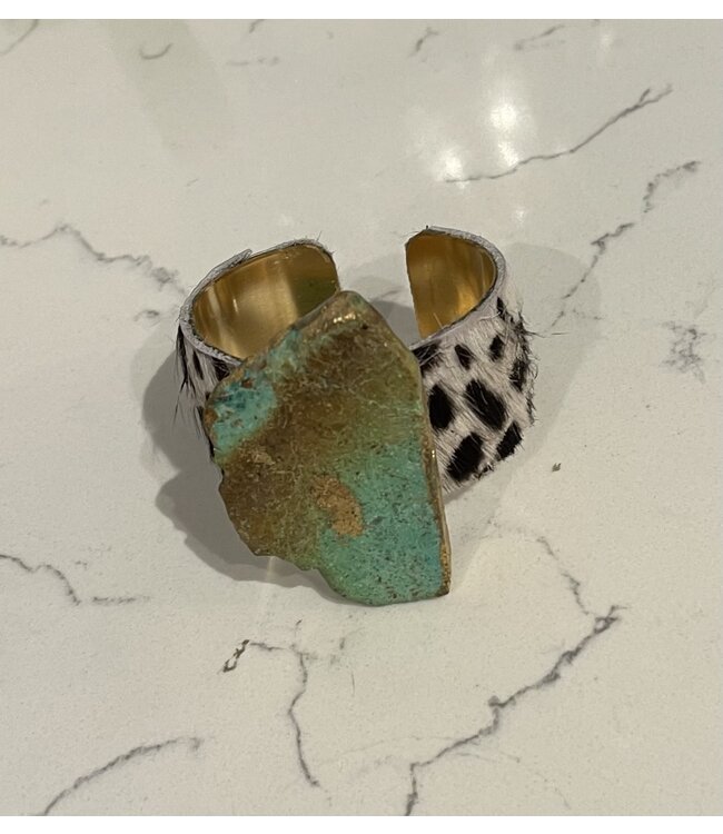 Green Stone on Thin Spotted Leopard Cuff