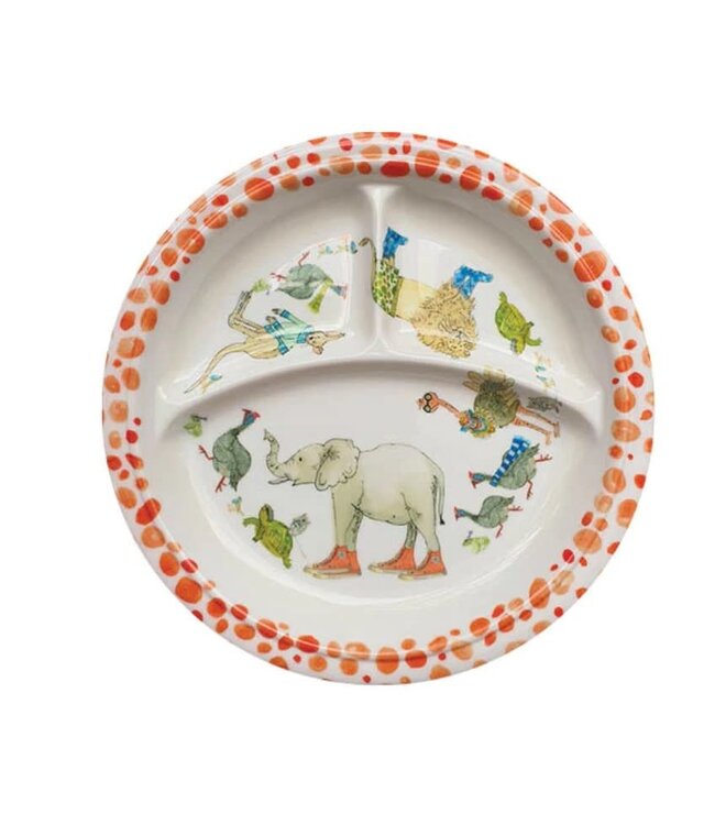 Relish Baby Divided Plate with Animals with Coral Edge