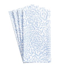Caspari Block Print Leaves White Cotton Napkin Set of 4