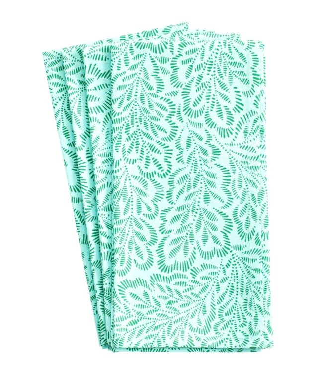 Block Print Leaves Turquoise Cotton Napkin Set of 4
