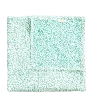 Caspari Block Print Leaves Green Reversible Table Cover 70.5x70.5