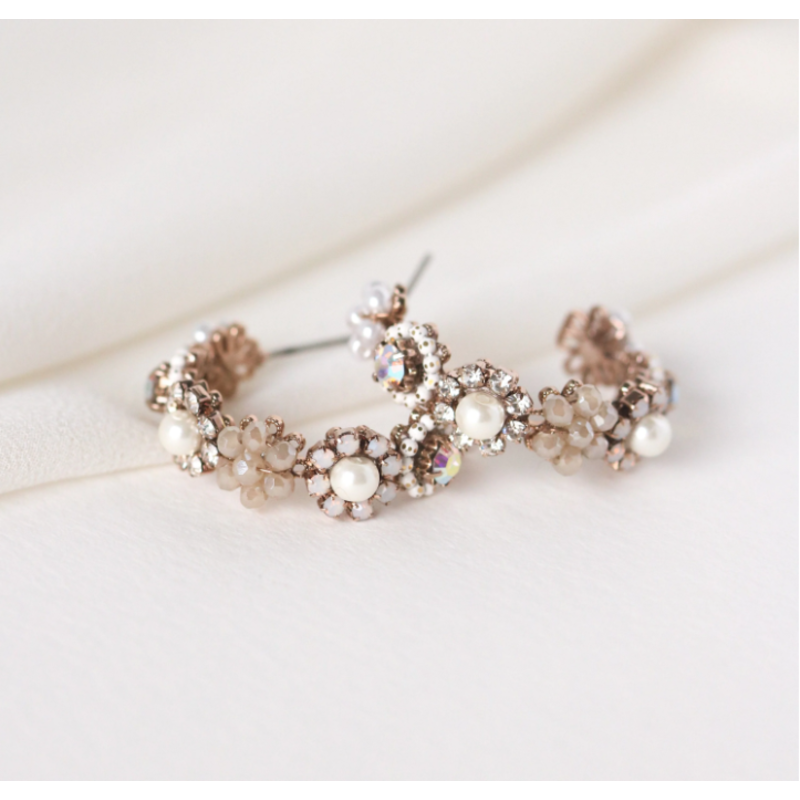 Lover's Tempo Bloom Crystal Hoop Earrings White