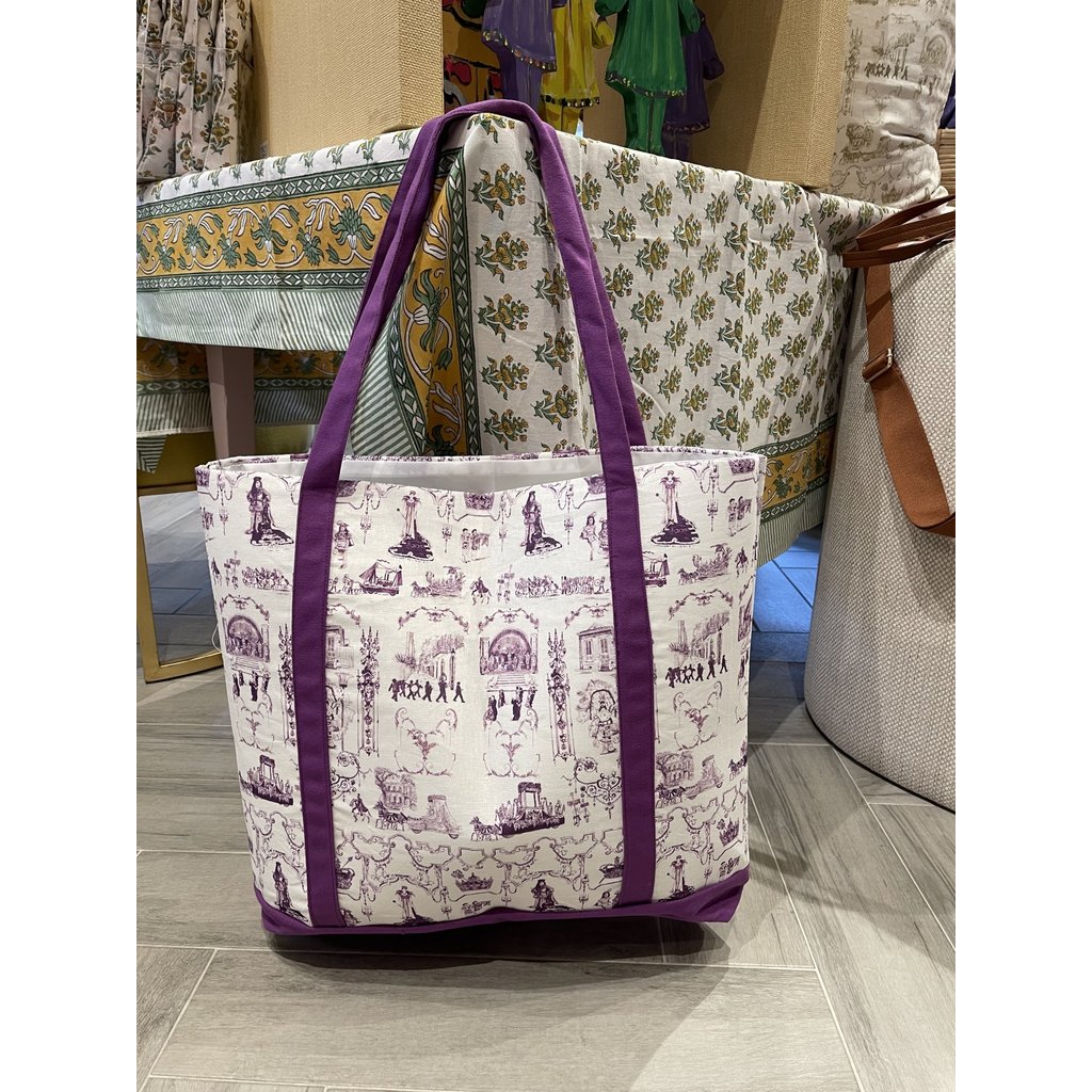 Jennifer Grehan Mardi Gras Toile Large Purple Tote Bag