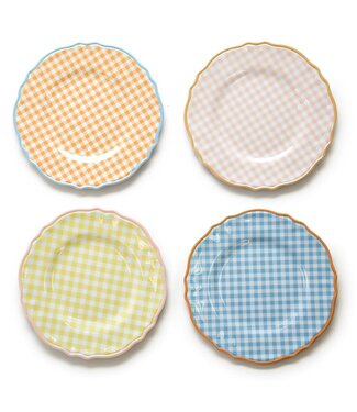 Two's Company Gingham Garden Melamine Dinner Plates Set of 4