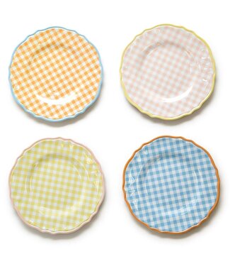 Two's Company Gingham Garden Dessert Plates Set of 4