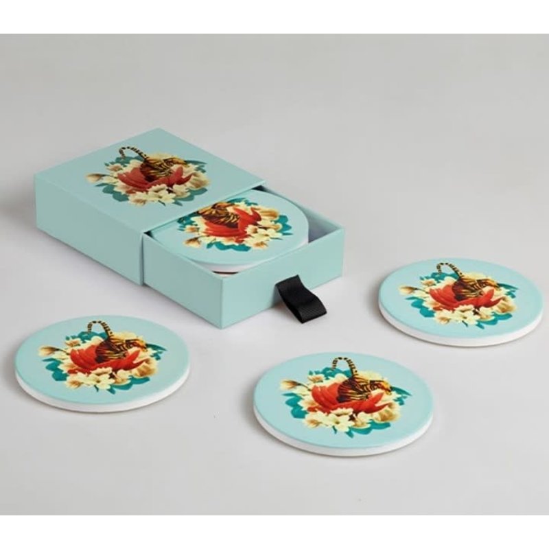 Gangzai Tiger Flower set of 4 Ceramic Coasters