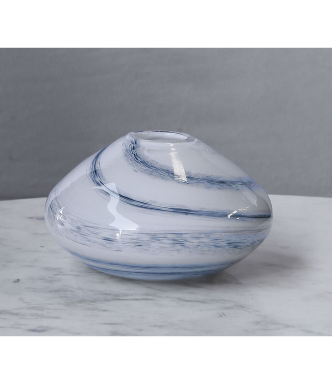GLASS Blue & White Alabaster Short Vase