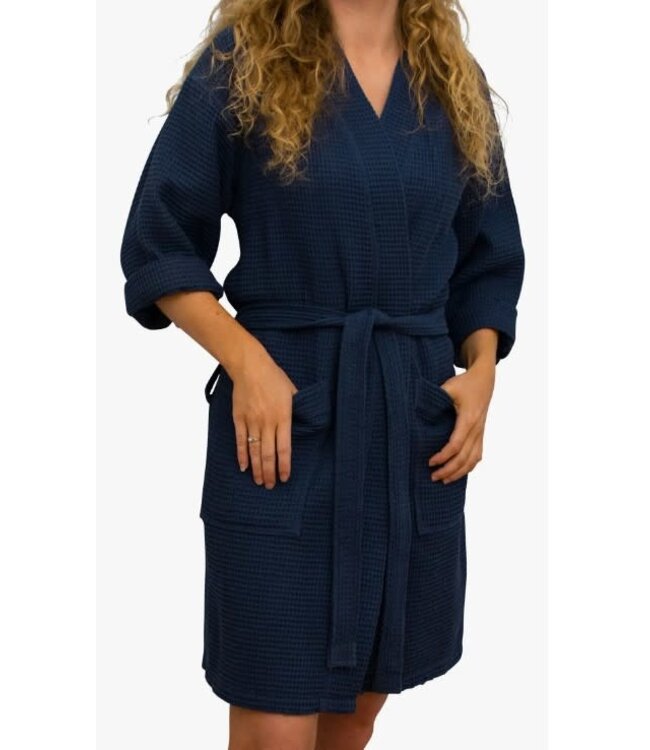 Cotton Waffle Robe 36" Navy