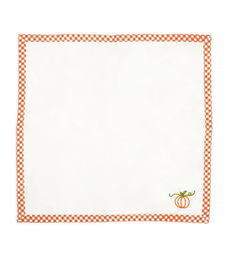 Two's Company Gingham Gathering S/4 Cloth Napkins with Pumpkin Embroidery