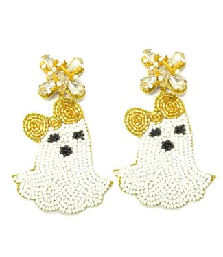 Golden Lily Halloween Ghost with Bow Earrings