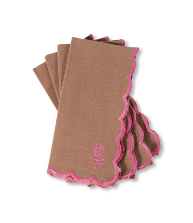 Icon Linen Napkins S/4 - Khaki + Hot Pink