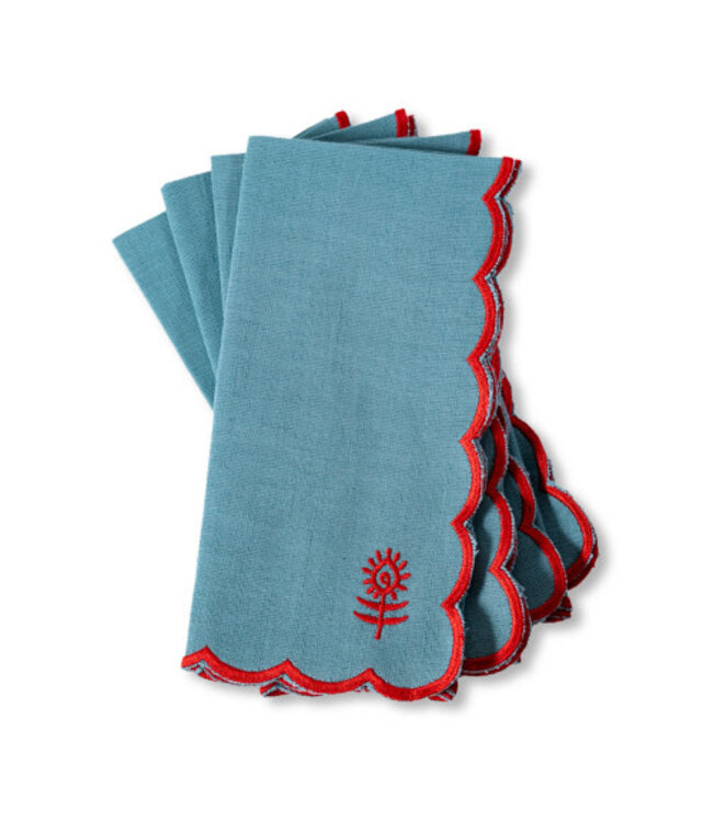 Icon Linen Napkins S/4 - Aqua + Cherry