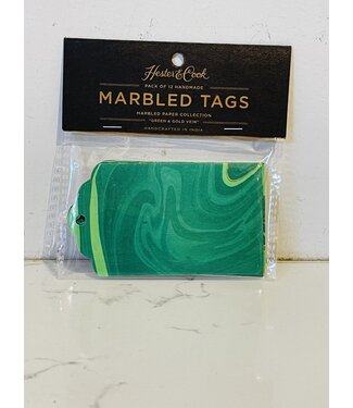 Hester and Cook Green & Gold Vein Marbled Tags - Pack of 12