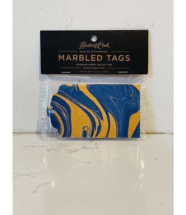 Blue & Gold Vein Marbled Tags - Pack of 12