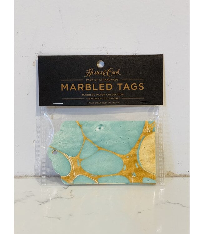 Seafoam & Gold Stone Marbled Tags - Pack of 12