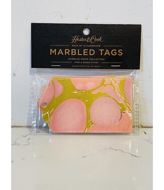 Hester and Cook Pink & Green Stone Marbled Tags - Pack of 12