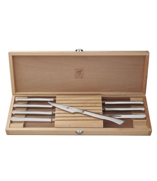 Stainless Steel Serrated Steak Knife Set with Wood Presentation Case