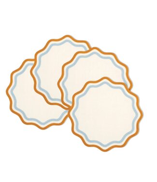 Misette Colorblock Embroidered Linen Placemats in Blue/Amber (Set of 4)