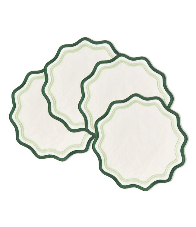 Colorblock Embroidered Linen Placemats in Dark Green/Sage (Set of 4)