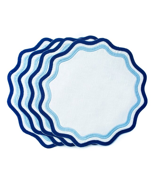 Misette Colorblock Embroidered Linen Placemats in Blue (Set of 4)