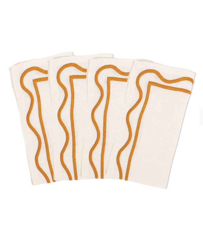 Misette Colorblock Embroidered Linen Napkins in Amber (Set of 4)