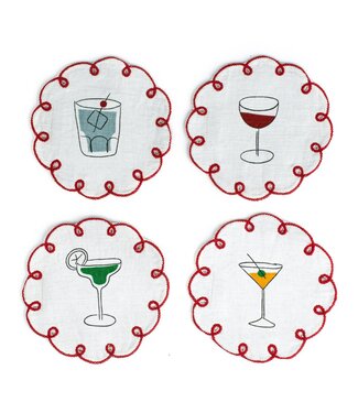 Misette Fete Embroidered Linen Coasters (Set of 4)