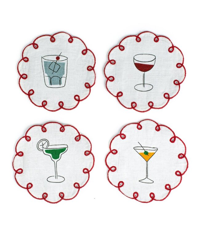 Fete Embroidered Linen Coasters (Set of 4)
