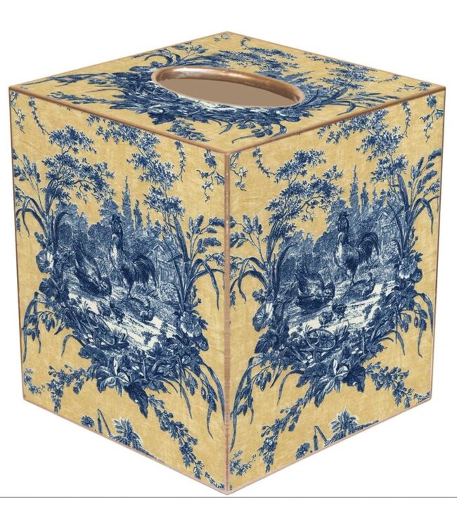 Blue and Yellow Toile Tissue Box Cover | Paper Mache