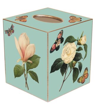 Marye-Kelley Aqua Floral Tissue Box Cover | Paper Mache