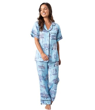 Katie Kime New Orleans Navy Pajama Set Short Sleeve with Pants