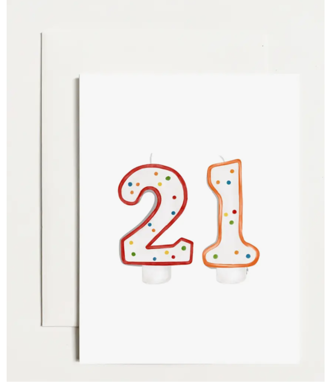 k. Patricia Designs 21 Birthday Candles Card - Red/Orange