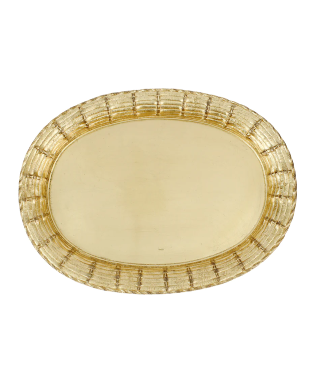 Florentine Wooden Accessories Gold Basketweave Large Oval Tray